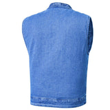 Men's Blue Denim Motorcycle Vest with Lace & Pockets
