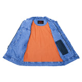Men's Blue Denim Motorcycle Vest with Lace & Pockets