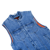 Men's Blue Denim Motorcycle Vest with Lace & Pockets