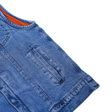 Men's Blue Denim Motorcycle Vest with Lace & Pockets