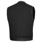 Men's Black Denim Single Panel Concealment Vest W/ Leather Trim