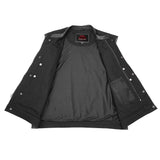 Men's Black Denim Single Panel Concealment Vest W/ Leather Trim
