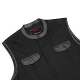Men's Black Denim Single Panel Concealment Vest W/ Leather Trim