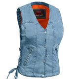 Women's Single Back Panel Concealed Carry Denim Vest - Blue