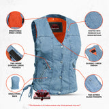 Women's Single Back Panel Concealed Carry Denim Vest - Blue