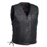 Clubster Men's Black Milled Cowhide Side Lace Motorcycle Leather Vest