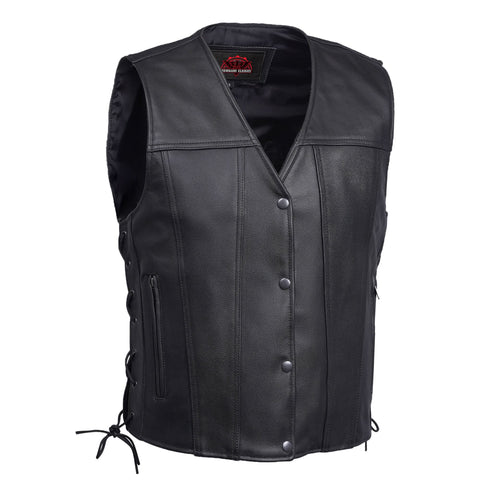 Clubster Men's Black Milled Cowhide Side Lace Motorcycle Leather Vest
