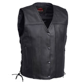 Clubster Men's Black Milled Cowhide Side Lace Motorcycle Leather Vest