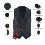 Men's Traditional Light Weight Black Leather Motorcycle Vest