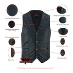 Men's Traditional Light Weight Black Leather Motorcycle Vest