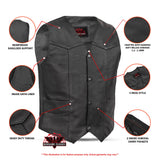 Men's Traditional Leather Motorcycle Vest - Black