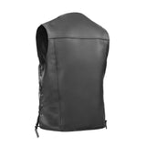 Men's Black Leather Vest with Side Laces and Smart Access Pockets
