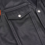 Men's Black Leather Vest with Side Laces and Smart Access Pockets