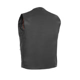 Buffalo Nickel Black Leather Vest for Men - Customizable Back & Satin Liner