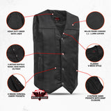 Men's Milled Single Back Panel Leather Vest - Black