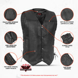 Hawk Men's Classic Black Leather Motorcycle Vest