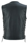 Men's Zipper Front Black Leather Motorcycle Vest