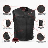 Men's Zipper Front Black Leather Motorcycle Vest