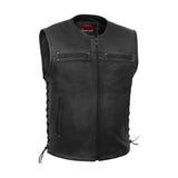 Men's Zipper Front Black Leather Motorcycle Vest