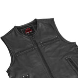Men's Zipper Front Black Leather Motorcycle Vest