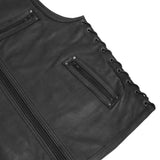 Men's Zipper Front Black Leather Motorcycle Vest