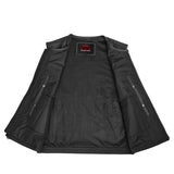 Men's Zipper Front Black Leather Motorcycle Vest