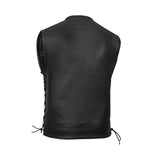 Men's Zipper Front Black Leather Motorcycle Vest