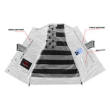 Men's Banded Collar leather Vest with USA Flag Lining & Red Stitching