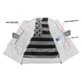 Men's Banded Collar leather Vest with USA Flag Lining & Red Stitching