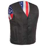 Men's Honor Ride Black Leather Motorcycle Vest with Red Stitching