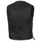 Men's Honor Ride Black Leather Motorcycle Vest with Red Stitching