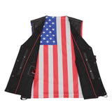 Men's Honor Ride Black Leather Motorcycle Vest with Red Stitching