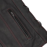 Men's Honor Ride Black Leather Motorcycle Vest with Red Stitching