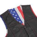 Men's Honor Ride Black Leather Motorcycle Vest with Red Stitching