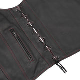 Men's Honor Ride Black Leather Motorcycle Vest with Red Stitching