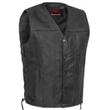 Men's Tall Classic Tapered Bottom Biker Leather Vest- Black