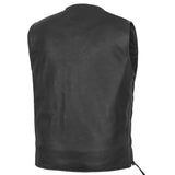 Men's Tall Classic Tapered Bottom Biker Leather Vest- Black