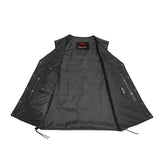 Men's Tall Classic Tapered Bottom Biker Leather Vest- Black