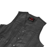 Men's Tall Classic Tapered Bottom Biker Leather Vest- Black