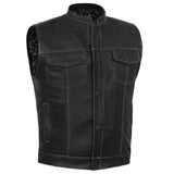 Men's Paisley Black Leather Motorcycle Vest with White Stitching
