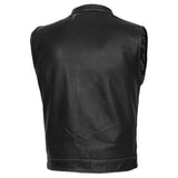 Men's Paisley Black Leather Motorcycle Vest with White Stitching