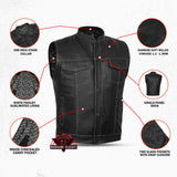 Men's Paisley Black Leather Motorcycle Vest with White Stitching
