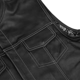 Men's Paisley Black Leather Motorcycle Vest with White Stitching