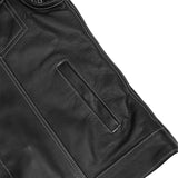 Men's Paisley Black Leather Motorcycle Vest with White Stitching