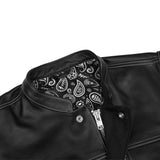 Men's Paisley Black Leather Motorcycle Vest with White Stitching