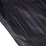 Mens's Leather Motorcycle Vest with Scoop Collar & USA Flag
