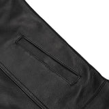 Men's Black Leather Motorcycle Vest with Removable Hood