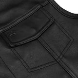 Men's Black Leather Motorcycle Vest with Removable Hood