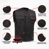 Men's Collarless Perforated Leather Vest - Black