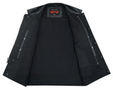 Men's Collarless Perforated Leather Vest - Black